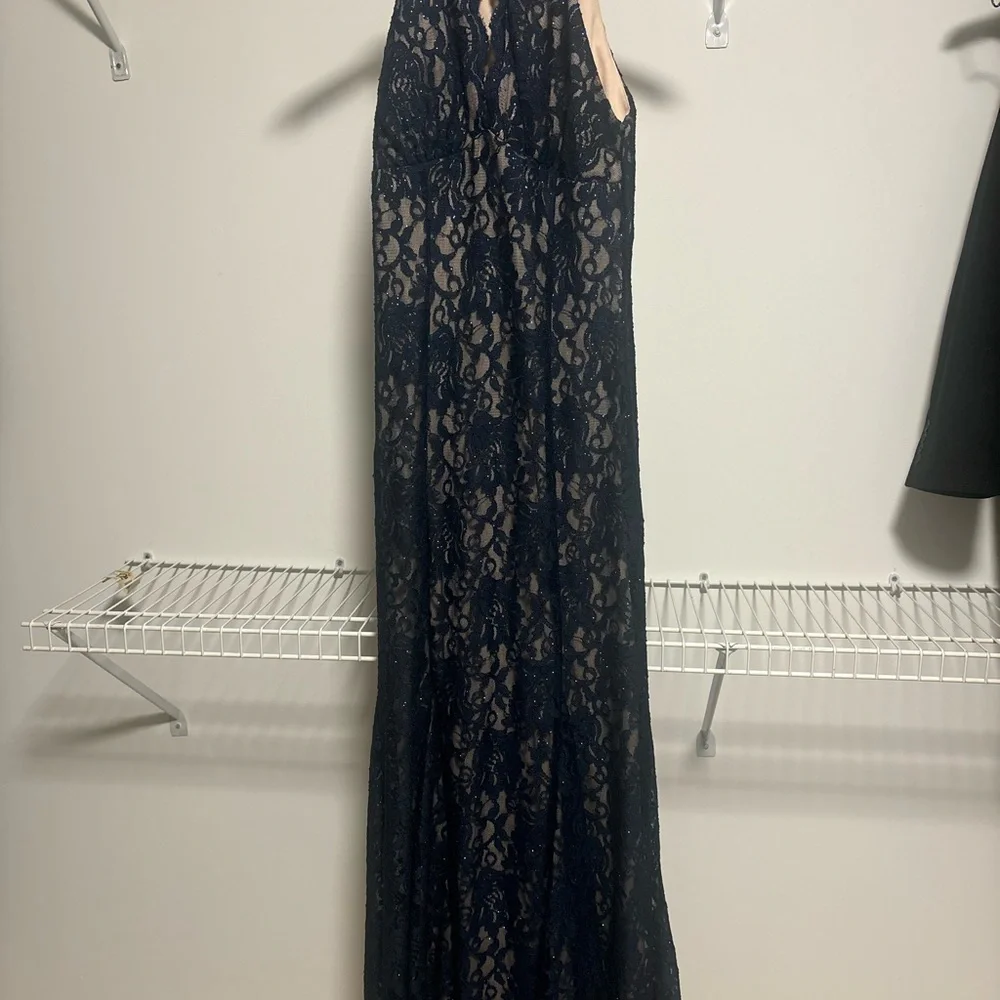 Elegant Navy Lace Halter Dress - Picture 5 of 5